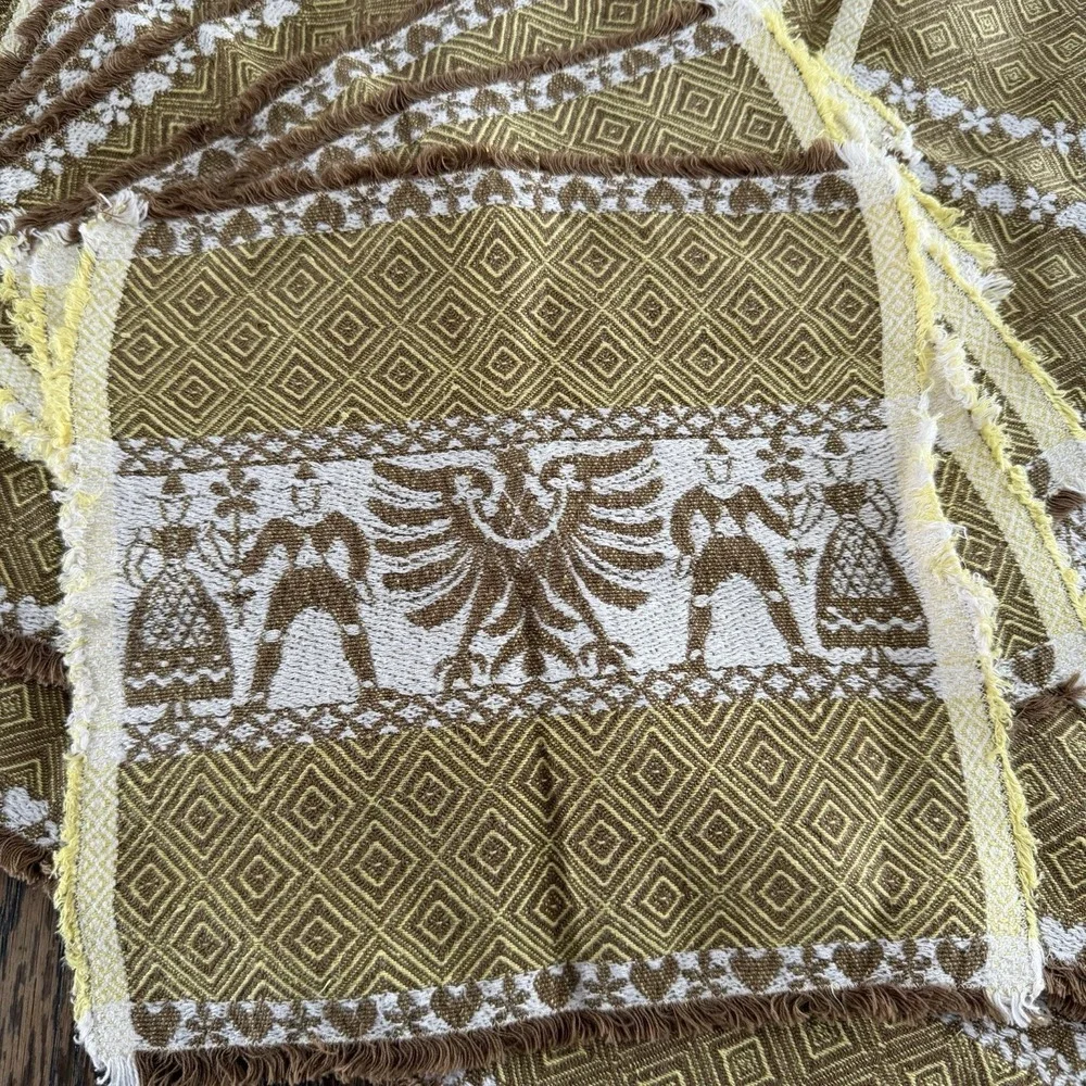 Folk Art Woven Dutch Boy Girl‎ Eagle Table Cloth + 6 Placemats Set Cream Austria